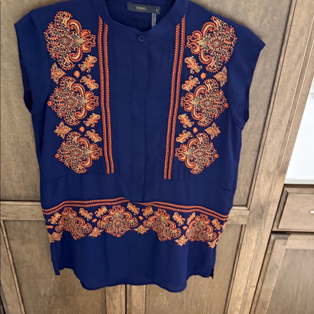 THML Deep Blue Embroidered Top - Picture 6 of 14